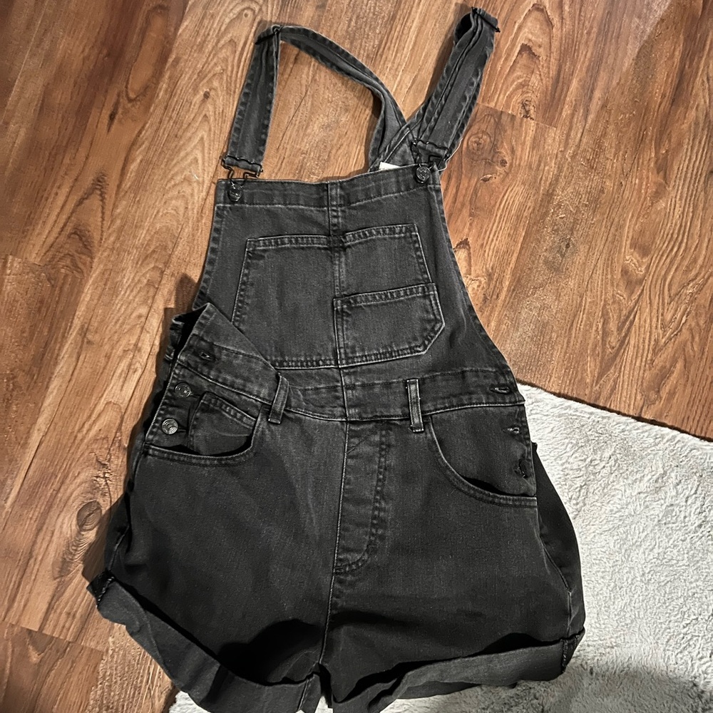 Free People Black Denim Overalls
